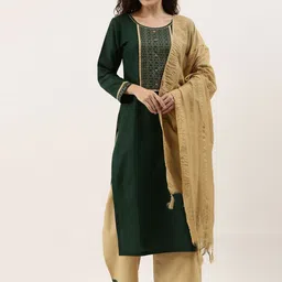 SheWill Women Green Ethnic Motifs Yoke Design Panelled Gotta Patti Kurta with Sharara & With Dupatta-image-46