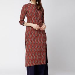 Vishudh Women Maroon Ethnic Motifs Printed Pure Cotton Kurta with Palazzos-picture-20