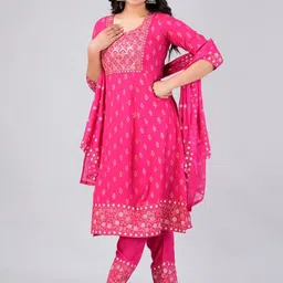 MAUKA Ethnic Motifs Printed Thread Work Kurta with Trousers & Dupatta image 5