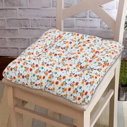Kuber Industries White Floral Printed Chair Pad-37