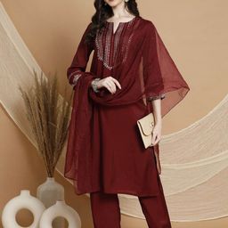 Nayam By Lakshita Women Embroidered Regular Sequinned Kurta with Trousers & With Dupatta-image-86