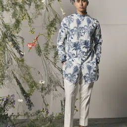 Project Bandi Floral Printed Mandarin Collar Straight Kurta With Trousers-97