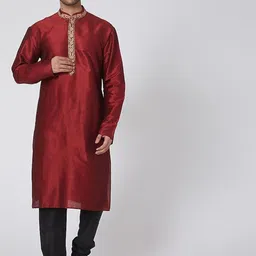 RNG Safawala Floral Yoke Design Mandarin Collar Dupion Silk Straight Kurta with Trousers-picture-51