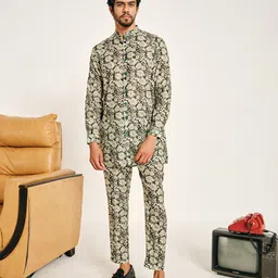 Project Bandi Floral Printed Straight Chanderi Cotton Kurta with Trousers-87