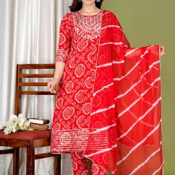 BAIRAJ Bandhani Printed Regular Mirror Work  Kurta ,Trousers & Dupatta-image-31