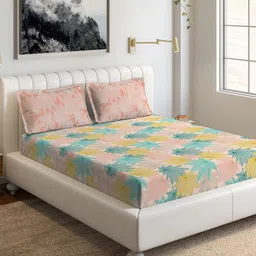 DDecor Turquoise Blue & Pink Floral 144 TC Extra Large Bedsheet with Two Pillow Covers-image-77