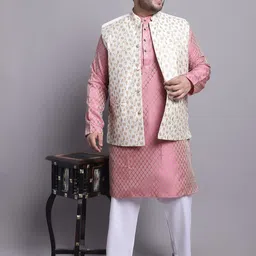 SOJANYA PLUS Ethnic Motifs Woven Design Kurta With Pyjamas & Nehru Jacket-13