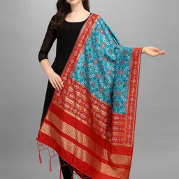 Mitera Blue & Red Ethnic Motifs Woven Design Dupatta with Zari-19