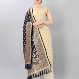 Silk Land Navy Blue & Gold-Toned Woven Design Art Silk Dupatta with Zari-picture-18