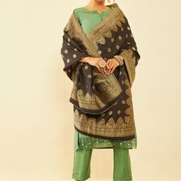 Soch Black & Gold-Toned Ethnic Motifs Woven Design Art Silk Dupatta with Zari-24