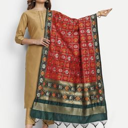 ESCORA Ethnic Motifs Woven Design Zari Art Silk Dupatta-image-36