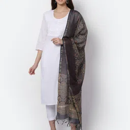 LOOM LEGACY Black Woven Design Cotton Silk Dupatta with Zari-24