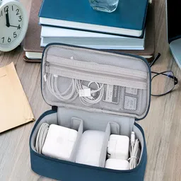 Kuber Industries Blue Travel Organizer For Electronic 2 Comparment With Zipper-48