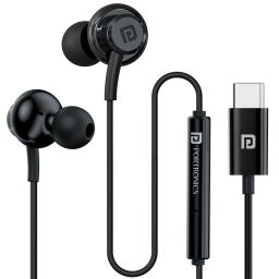 Portronics Conch Gamma C wired earphones with mic and Type C jack for crystal-clear calls and music on smartphones and laptops image 1