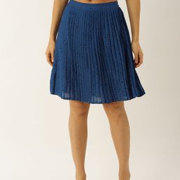 Antheaa Women Blue & Black Printed Accordion Pleated A-Line Skirt-image-96