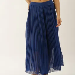 Antheaa Women Blue Regular Fit Solid Accordion Pleated Culottes-image-38