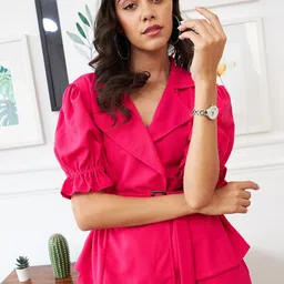 Athena Women Fuchsia Solid Co-Ord Set-32