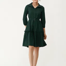 AASK Shirt Collar Crepe Shirt Dress With Belt-picture-15