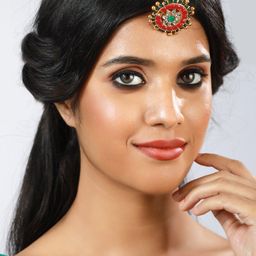 Anouk Green & Pink Gold-Plated Kundan-Studded & Beaded Borla Maang Tikka-image-53