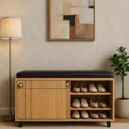 stunica Drifting Door 12- Pairs Shoe Rack With Seating In Oak Finish-picture-34