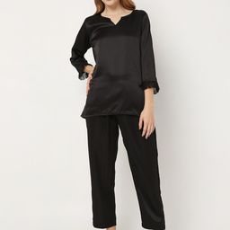 Smarty Pants Women Black Solid Night suit-image-29