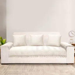 saral home Beige Zig-Zag Velvet 3 Seater Sofa Cover (Pack of 6)-picture-3