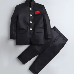 Jeetethnics Boys Black Solid Bandhgala 2-Piece Suits-3