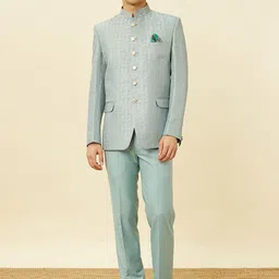 Manyavar Self Design Mandarin Collar Brocade Three Piece Bandhgala Suit-picture-36