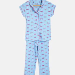 Sweet Dreams Blue & Pink Bow Print Pure Cotton Night Suit-picture-16
