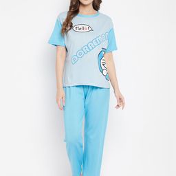 Camey Women Blue & White Printed Night suit-picture-30