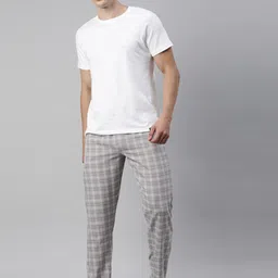 Joven Men White & Grey Pure Cotton Checked Night suit-picture-43