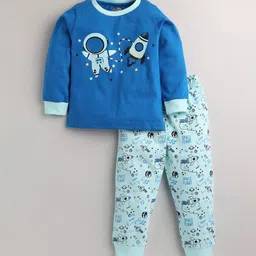 Eieio Boys Blue Printed Cotton Night suit-picture-40