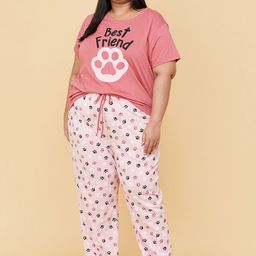 max Women Plus Size Pink Printed Pure Cotton Night Suit-74