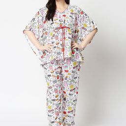 Pyjama Party Women White & Yellow Printed Night suit-image-69