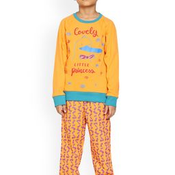 KiddoPanti Girls Orange & Blue Printed Night suit-picture-13