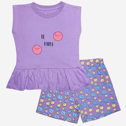 KiddoPanti Girls Purple Printed Pure Cotton Night Suit-image-27