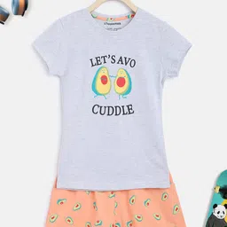 Lil Tomatoes Girls Peach-Coloured & Blue Printed Night suit-picture-10