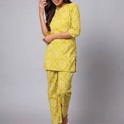KALINI Bandhani Printed Cotton Tunic With Trousers-image-47