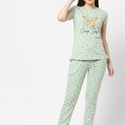 Sweet Dreams Women Green & Orange Printed Night suit-image-41