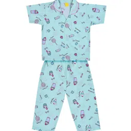 Wish Karo Girls Sea Green & Pink Printed Night suit-image-92