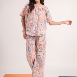 SANSKRUTIHOMES Pink Paisley Printed Pure Cotton Night Suit-image-90