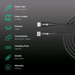 Inbase Type C to Lightning 4.9 Feet (1.5M) Cable (Tangle-free Design, Black) image 2