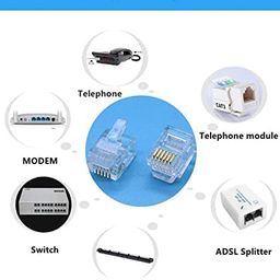 TECH-X 100pcs Telephone Plug 4 Pin RJ11 6P4C Modular Plug Telephone Phone Connector Crystal Head Plug Network Connector,Four-core Cable RJ 11 Plug(6/2, Telephone Cord Connector Adapter Crimp) image 3