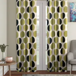 Cortina Olive Green & Black 2 Pieces Geometric Door Curtains-10