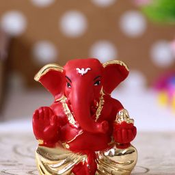 eCraftIndia Red & Gold-Toned Handcrafted Appu Ganesha Decorative Showpiece-image-77