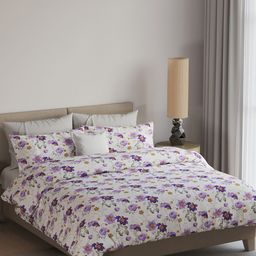LABHAM Easy Living White & Purple Printed 180 TC Cotton King Bedsheet & 2 Pillow Covers-image-97