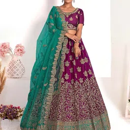 HALFSAREE STUDIO Embroidered Zari Semi-Stitched Lehenga & Unstitched Blouse With Dupatta-picture-7