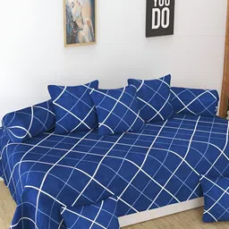 DECOR VATIKA 8 Pieces Blue Checked Diwan Set-7
