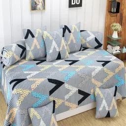 Homefab India 8-Pieces Grey & White Printed Diwan Set-18