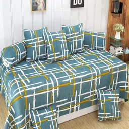 Homefab India 8 Pieces Green & White Printed Diwan Set-53